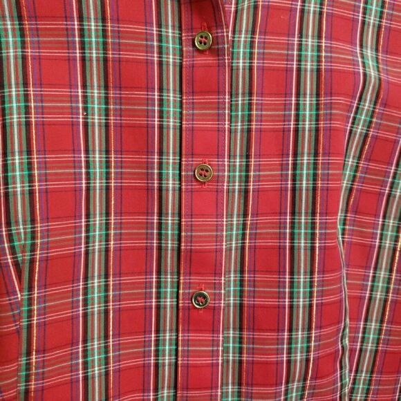 Talbots Non Iron Shirt Top Tartan Red Plaid Gold Button Holiday Womens Size 6p - Picture 8 of 10